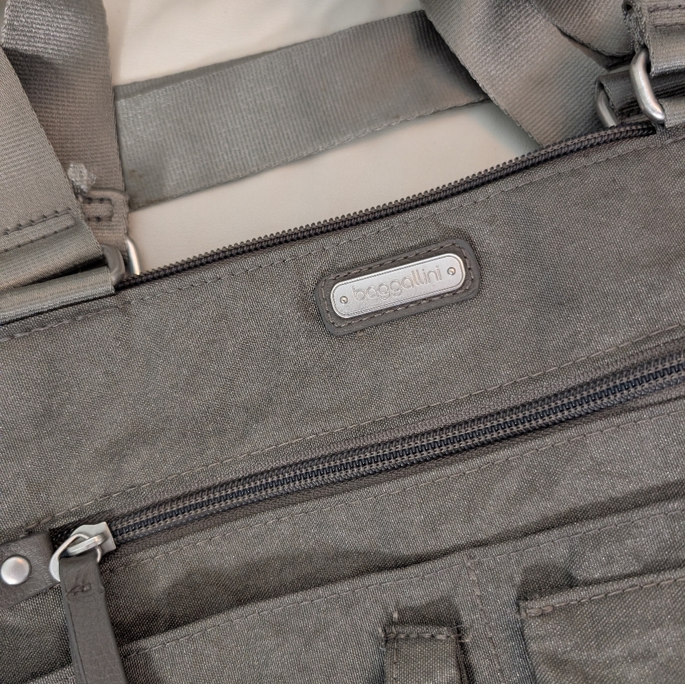 Baggallini Any Day Laptop Tote Bag Taupe/Silver Nylon - Picture 3 of 9